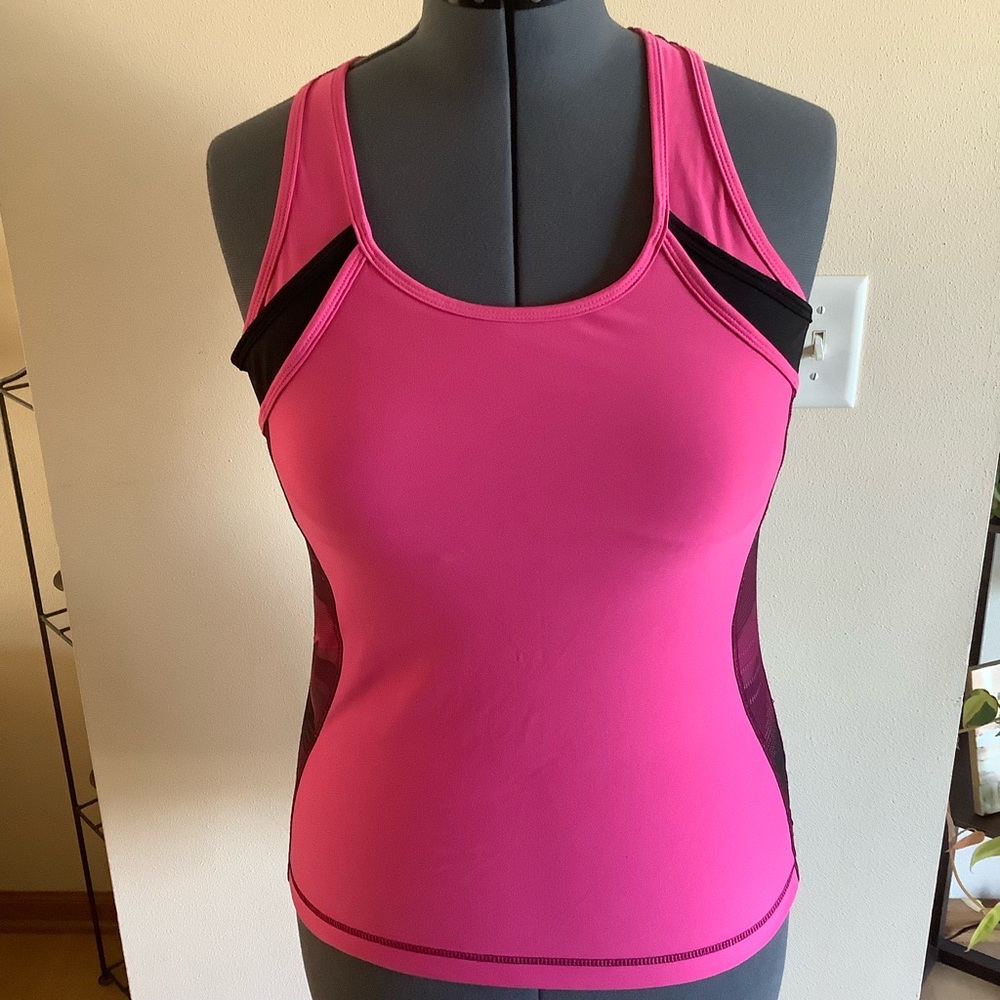 Xersion Performancewear Activewear Workout Pink Black Racerback Tank Top, Size L